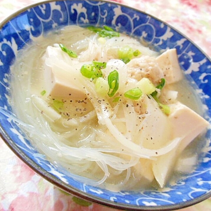 ❤肉団子と木綿豆腐と新玉葱と春雨のスープ❤